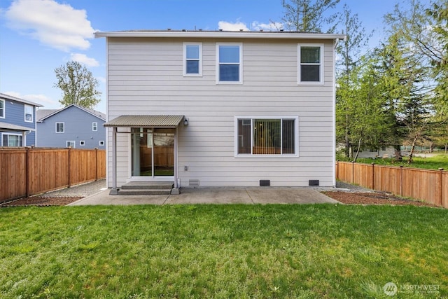 30341 117th Ct SE, Auburn, WA 98092 - back of property with a lawn, a patio, a fenced backyard, and crawl space
