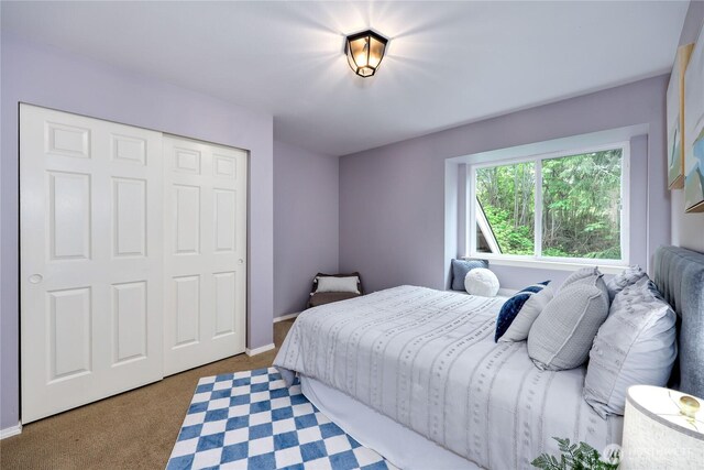 bedroom with carpet and a closet