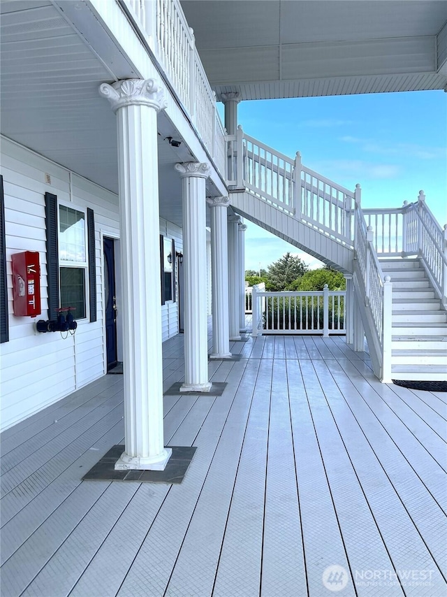 wooden deck with stairway