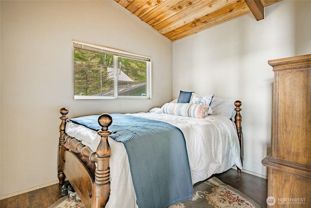 60 Eliza Is, Bellingham, WA 98226 - bedroom with wood ceiling, baseboards, vaulted ceiling, and dark wood-type flooring
