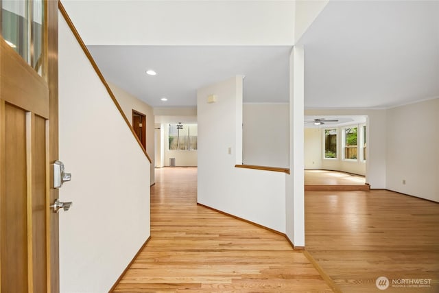 hallway featuring recessed lighting and light wood finished floors