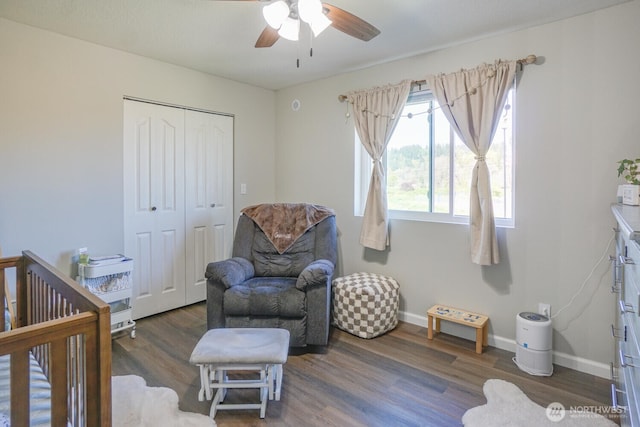 4647 Ohio St, Longview, WA 98632 - bedroom with wood finished floors, a closet, baseboards, and ceiling fan