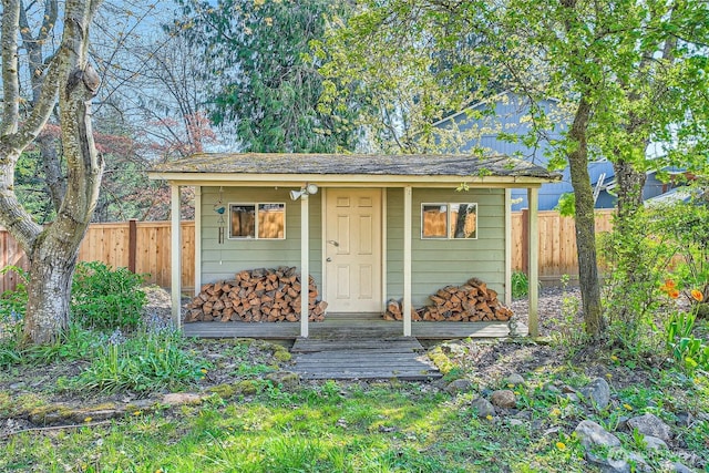 view of outbuilding featuring an outbuilding and a fenced backyard
