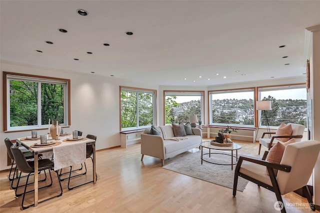 1028 Lakeview Blvd E Unit 6, Seattle, WA 98102 - living area featuring light wood finished floors, baseboards, a healthy amount of sunlight, and recessed lighting