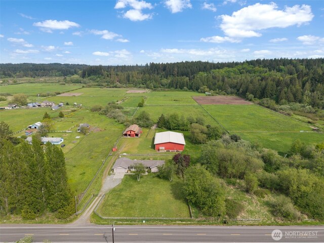 overview of rural landscape with a heavily wooded area