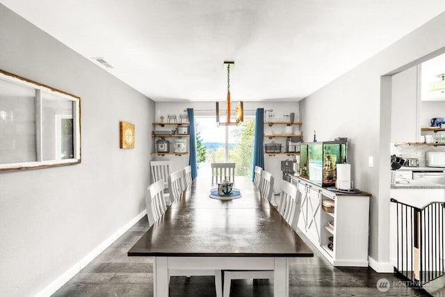 4 Dakota Ln, Elma, WA 98541 - dining area featuring visible vents, baseboards, a chandelier, and dark wood-type flooring