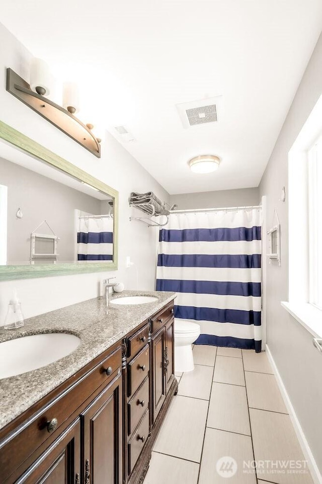 4 Dakota Ln, Elma, WA 98541 - full bath with tile patterned floors, visible vents, a sink, and double vanity