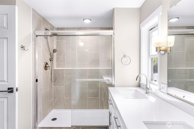2376 Forest View Dr, Bellingham, WA 98229 - bathroom featuring double vanity and a stall shower