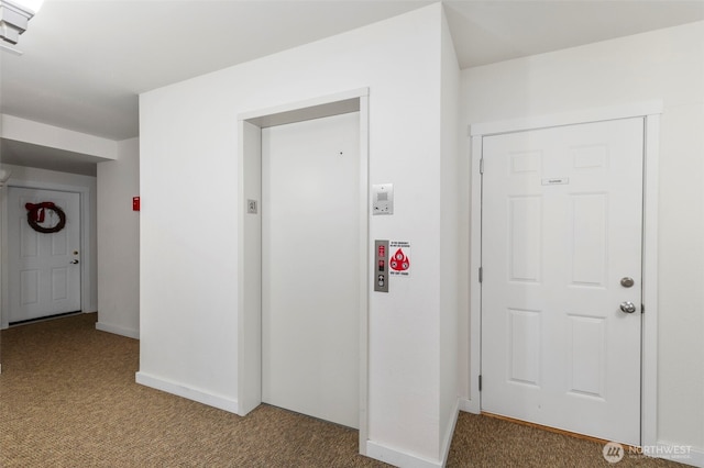 350 Castellano Way Unit 204, Port Townsend, WA 98368 - hall featuring elevator, carpet flooring, and baseboards