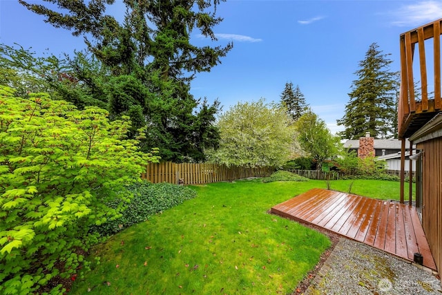 view of yard with fence and a deck
