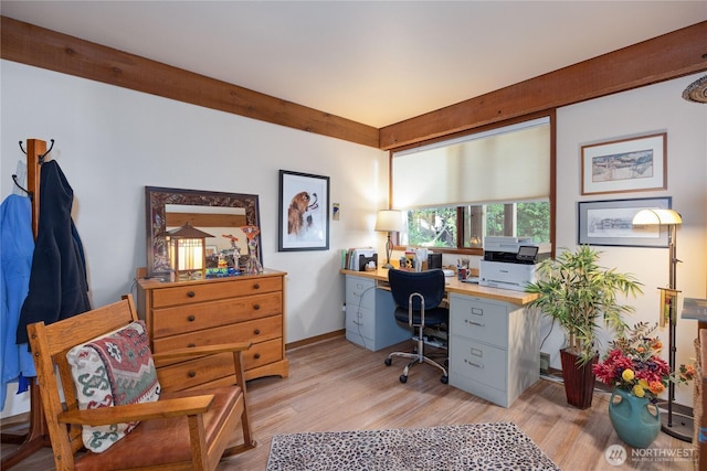 office with light wood-type flooring