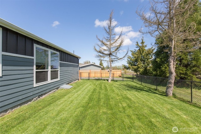 view of yard with a fenced backyard