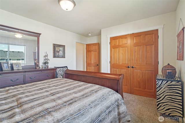 carpeted bedroom featuring a closet