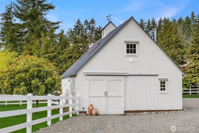 view of outdoor structure featuring an outbuilding and fence