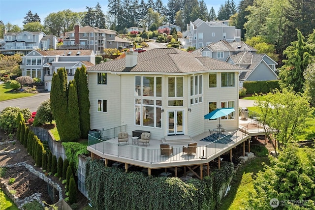 30941 37th Pl SW, Federal Way, WA 98023 - back of house with a chimney, french doors, a residential view, and a deck