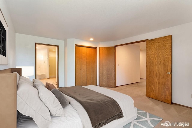 1823 19th Dr, Mukilteo, WA 98275 - bedroom with light colored carpet, recessed lighting, ensuite bath, and a closet