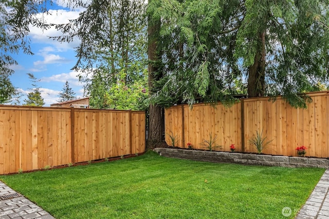 view of yard with a fenced backyard