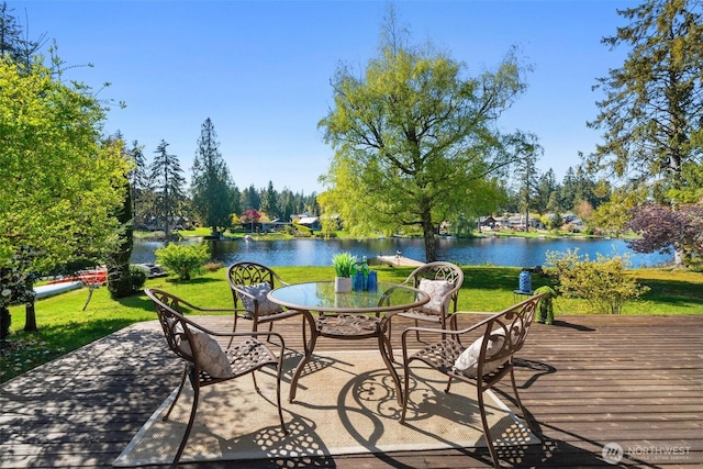 view of patio with a water view