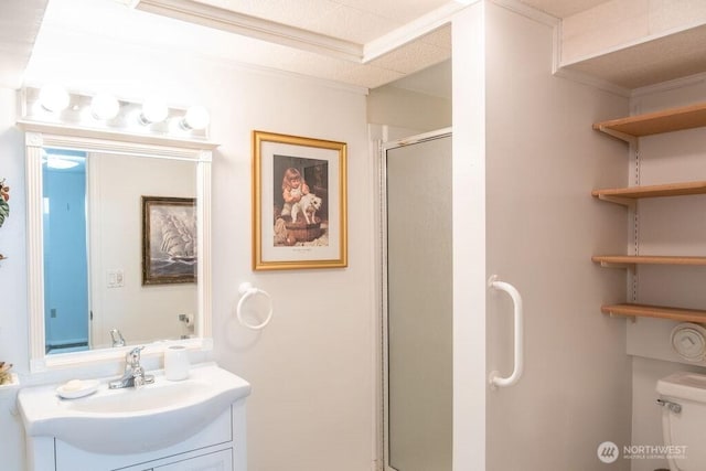609 W Whitman Dr, College Place, WA 99324 - bathroom featuring a stall shower, vanity, and toilet