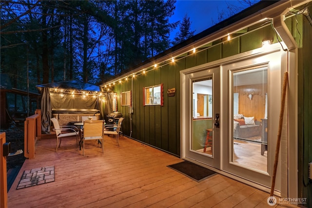 105 Robinwood Pl, Packwood, WA 98361 - deck at twilight with outdoor dining area