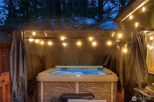 105 Robinwood Pl, Packwood, WA 98361 - patio at night with a hot tub