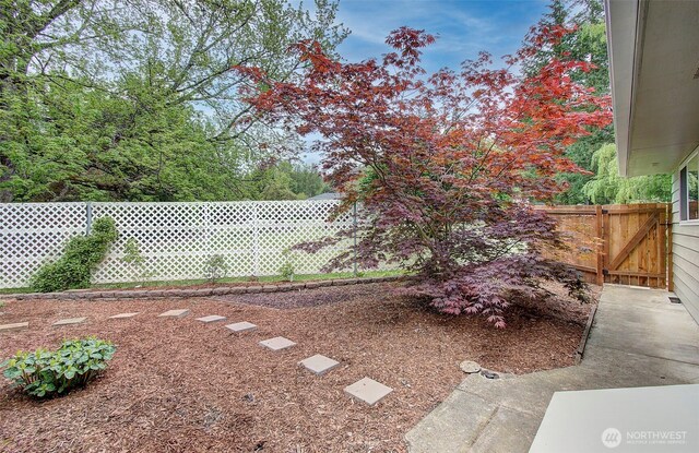 view of yard featuring a gate and a fenced backyard