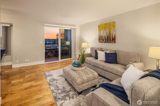 living room featuring baseboards and wood finished floors