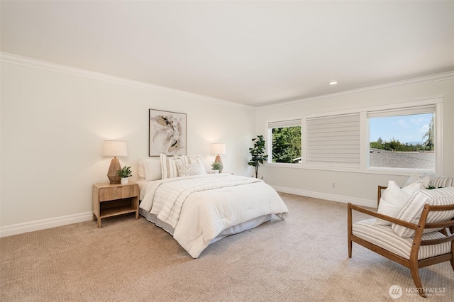 11628 NE 100th St, Kirkland, WA 98033 - bedroom featuring baseboards, ornamental molding, and light colored carpet