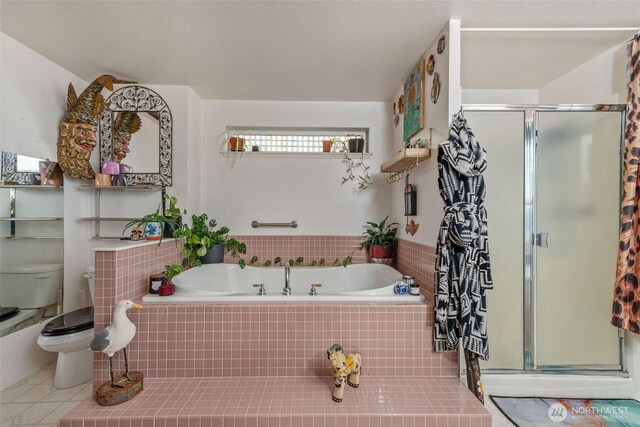 51 Vista Blvd, Port Townsend, WA 98368 - bathroom with a garden tub, toilet, tile patterned floors, and a stall shower