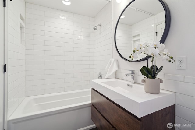 bathroom with shower / bath combination and vanity