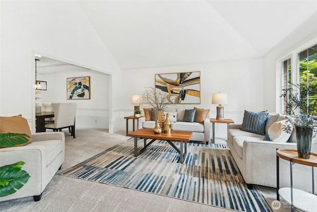 26006 NE 27th Dr, Redmond, WA 98053 - living area with carpet floors, a chandelier, and high vaulted ceiling
