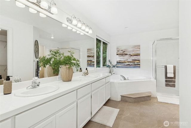 26006 NE 27th Dr, Redmond, WA 98053 - full bathroom with double vanity, a sink, a garden tub, and a stall shower