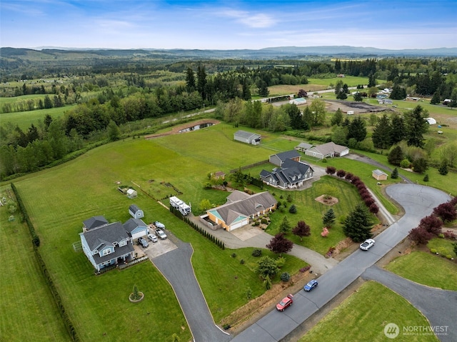 drone / aerial view with a mountain view