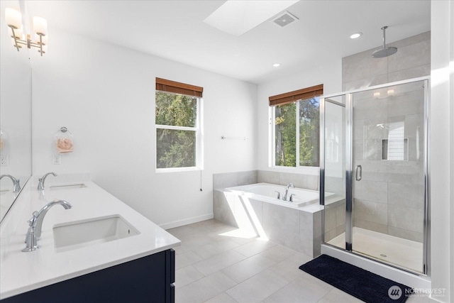 1616 96th Dr SE, Lake Stevens, WA 98258 - full bath featuring plenty of natural light, tile patterned flooring, a bath, a shower stall, and recessed lighting