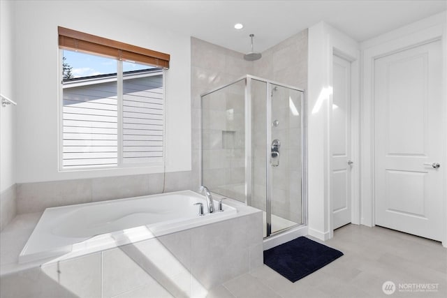 1616 96th Dr SE, Lake Stevens, WA 98258 - full bathroom featuring a shower stall, a garden tub, and recessed lighting