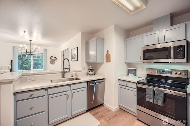 kitchen featuring gray cabinetry, appliances with stainless steel finishes, and a sink