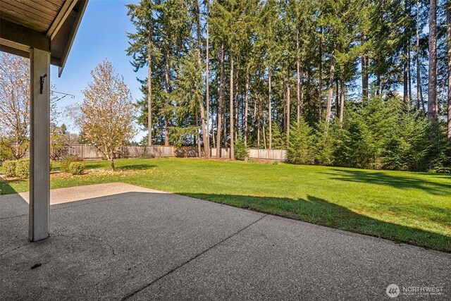 view of yard with a patio and fence