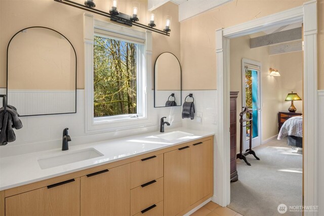 ensuite bathroom featuring a sink, connected bathroom, and a healthy amount of sunlight