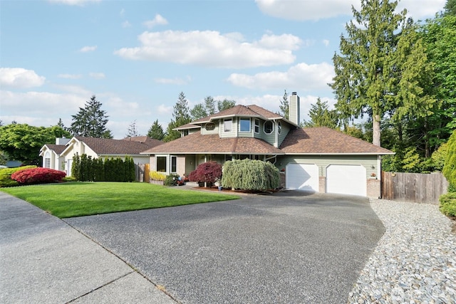 13233 W 44th Ave W, Mukilteo, WA 98275 - view of front of house featuring a garage, driveway, a chimney, brick siding, and a shingled roof