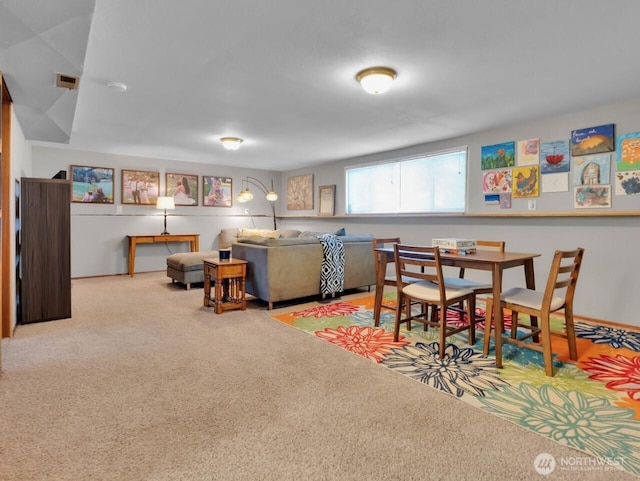 game room featuring visible vents and carpet floors