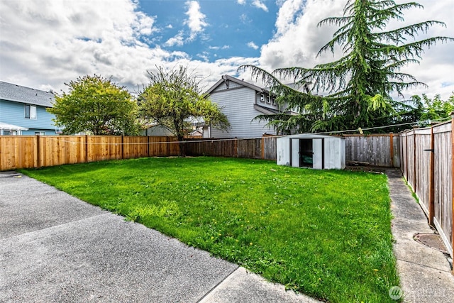 14231 SE 282nd St, Kent, WA 98042 - view of yard featuring a fenced backyard, an outbuilding, and a shed