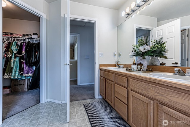 14231 SE 282nd St, Kent, WA 98042 - full bath featuring a walk in closet, baseboards, a sink, and double vanity