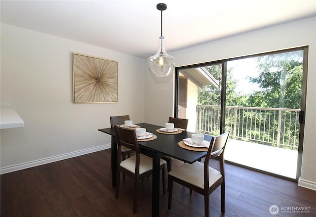 dining room featuring dark wood-style floors and baseboards