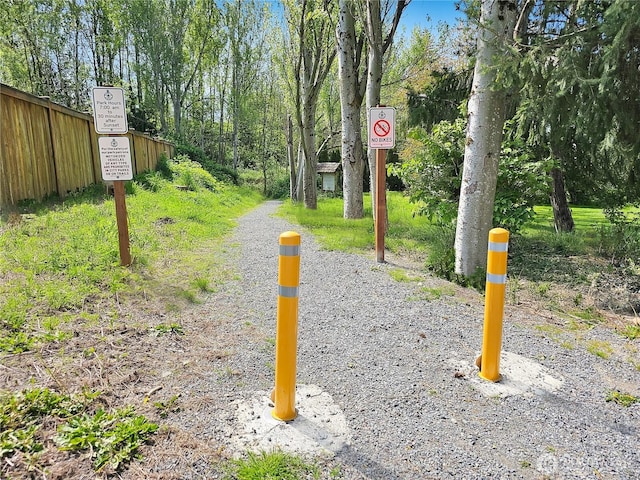 view of property's community featuring fence