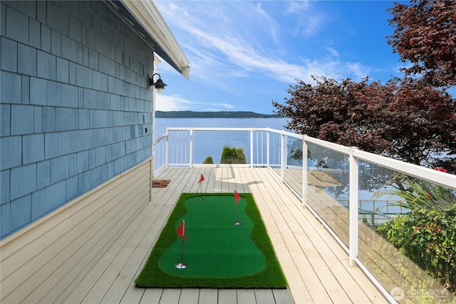 exterior space with a water view