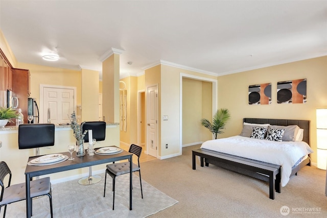 225 Logan Ave S Unit 205, Renton, WA 98057 - bedroom with fridge, light colored carpet, ornamental molding, and baseboards