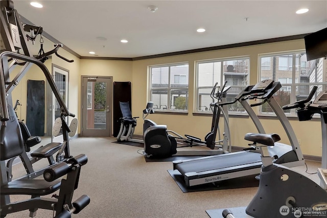 225 Logan Ave S Unit 205, Renton, WA 98057 - exercise room with baseboards, ornamental molding, and recessed lighting