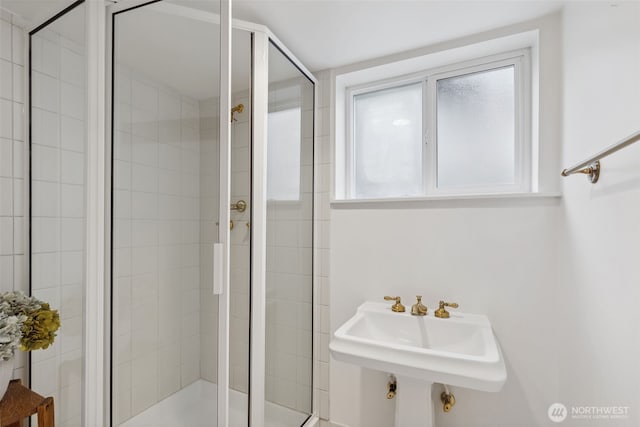 full bathroom featuring a shower stall and a sink