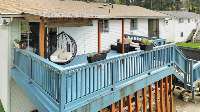 14914 20th Ave E, Parkland, WA 98445 - wooden deck featuring stairs and an outdoor living space