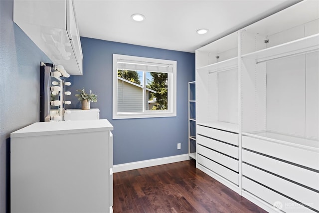spacious closet featuring dark wood-style flooring